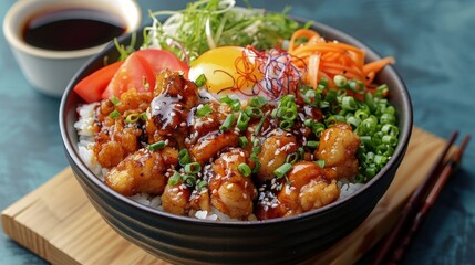 Teriyaki Chicken Bowl with Sesame Seeds and Green Onions