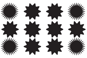 Shine stars shape icons, sparkling, geometric shapes symbols. Glow shiny icons for party or greeting cards. Vector illustration