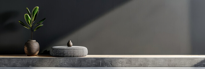 Obraz premium Light grey serene living room interiors with zen arrangements and copy space. Residential Real Estate interior design composition with minimal furniture.