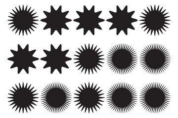 Shine stars shape icons, sparkling, geometric shapes symbols. Glow shiny icons for party or greeting cards. Vector illustration