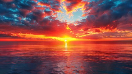 Fiery Sunset Over a Calm Sea