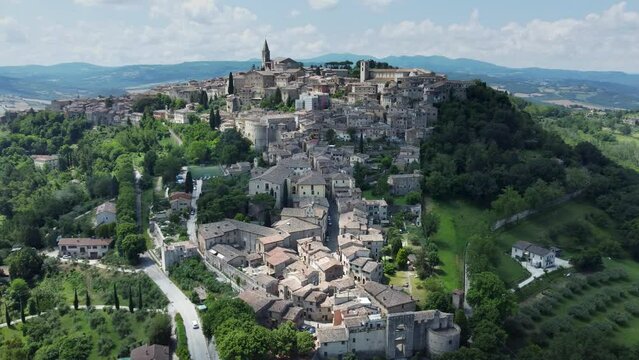 4K aerial footage of the hilltop town of Todi, in Umbria, central Italy