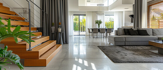 Obraz premium Stunning Villa Living Room & Dining Area with Natural Lighting & Modern Design