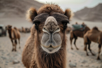 Obraz premium A detailed image of a camel's face - Generative AI