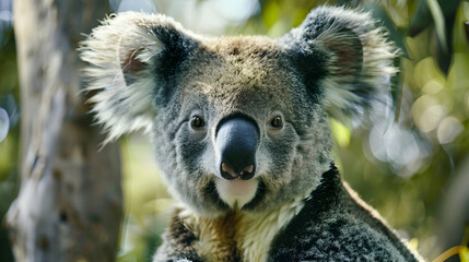 Fototapeta premium Close-Up Portrait of a Koala in a Tree - Realistic Animal Photography