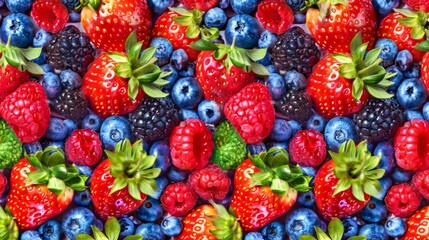 Fototapeta premium Vibrant assortment of fresh berries top view