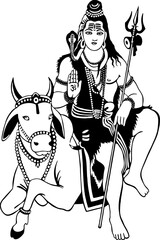 A Hindu god Lord Shiva sits on Nandi and gives blessings to all vector design