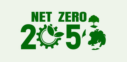 Net zero greenhouse gas emissions by 2050, carbon neutral, net zero greenhouse gas emissions target, long-term climate neutral strategy, vector illustration