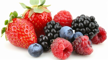 Fresh mixed berries assortment isolated on white background