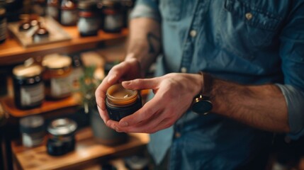 Exquisite Craftsmanship Showcased in Close-Up: Person's Hands Holding Premium Product from New Business