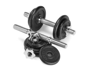 Naklejka premium Barbell and parts of one isolated on white