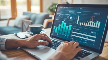 Analyzing Brand Engagement: Laptop with Social Media Dashboard Displaying Insights and Analytics