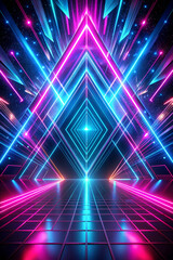 Obraz premium Vibrant neon flashes on black background. Electric blue and hot pink geometric patterns