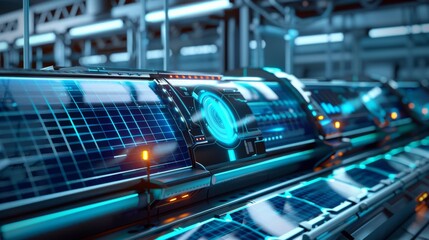 Futuristic Solar Energy Technology with Holographic Displays and Advanced Solar Panels