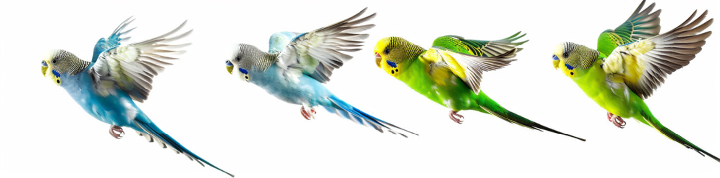 4 parakeets are flying