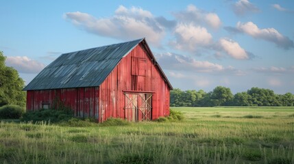 Obraz premium Red Barn in a Field of Green Grass