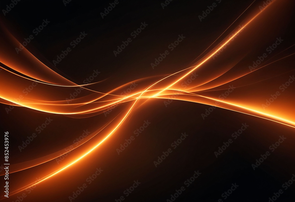 Poster Abstract dark orange background with blur lines and lights
