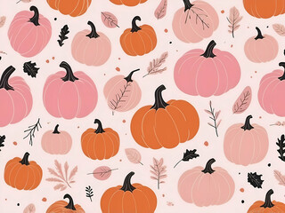 abstract childish Cartoon autumn vegetable pink pumpkins pattern