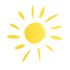 Child's painting of sun on white background