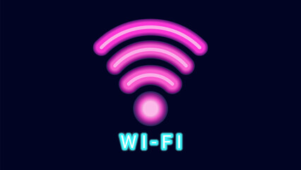 WiFi symbols neon effect dark background. Waves Wi Fi signal icon. Internet connection modern technology. Design web page billboard banner. Vector illustration.