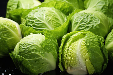 Fototapeta premium close up of Fresh cabbage with water drops