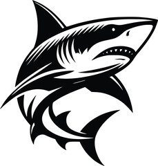 Obraz premium modern and simple shark silhouette, a negatively spaced shark in black color icon vector temple, export wild shark 