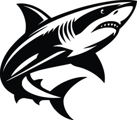 Obraz premium modern and simple shark silhouette, a negatively spaced shark in black color icon vector temple, export wild shark 