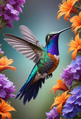 Obraz premium _A-colorful-hummingbird-with-vibrant-purple-blue-