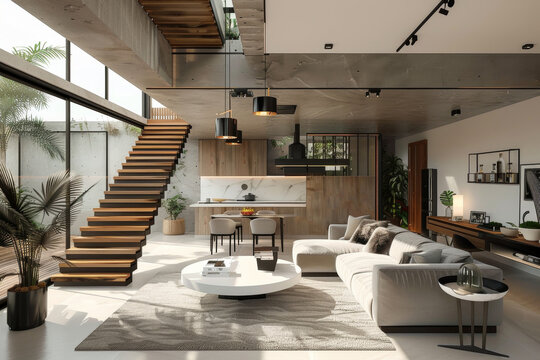 Sal&oacute;n moderno con escalera