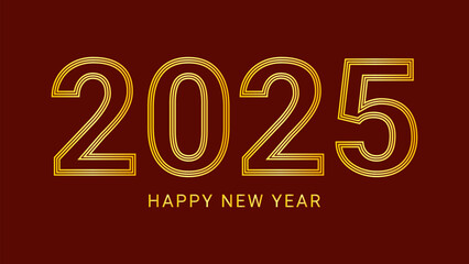 2025 new year asian chinese. Digit design. Happy new year text design template gold color. Isolated dark red background. For postcard calendar banner web page. Vector illustration.