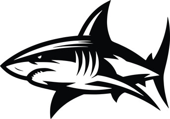 Obraz premium modern and simple shark silhouette, a negatively spaced shark in black color icon vector temple, export wild shark 