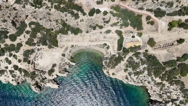 View from the iconic archaeological site of Heraion near Lake Vouliagmenis, Loutraki, Greece.