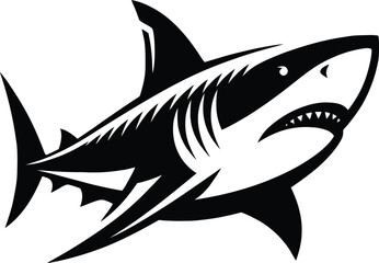 modern and simple shark silhouette, a negatively spaced shark in black color  icon vector temple, export wild shark 