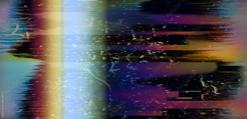 Poster Broken glitchy screen with vast images of visual disturbance and noise all over the image.