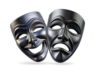 Cheerful and sad theater masks isolated on white background