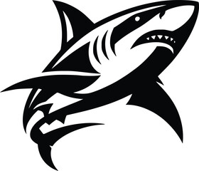 Obraz premium modern and simple shark silhouette, a negatively spaced shark in black color icon vector temple, export wild shark 