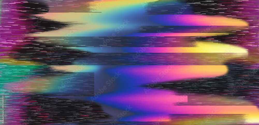 Poster Broken glitchy screen with vast images of visual disturbance and noise all over the image.