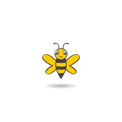 Cute bee icon logo with shadow