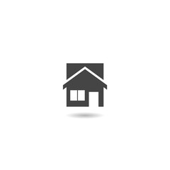 Simple House icon logo with shadow