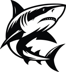 modern and simple shark silhouette, a negatively spaced shark in black color  icon vector temple, export wild shark 