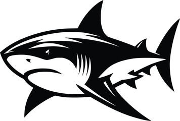 Obraz premium modern and simple shark silhouette, a negatively spaced shark in black color icon vector temple, export wild shark 