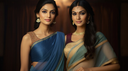 Two beautiful women in traditional saree
