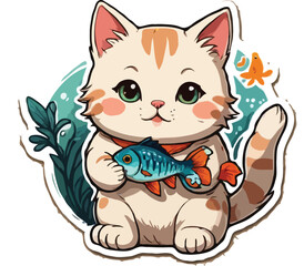 cat with fish sticker