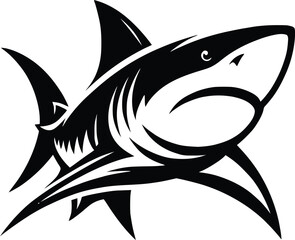 Obraz premium modern and simple shark silhouette, a negatively spaced shark in black color icon vector temple, export wild shark 