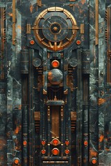 Art Deco, A cybernetic altar with mechanical arms performing rituals., birds-eye view