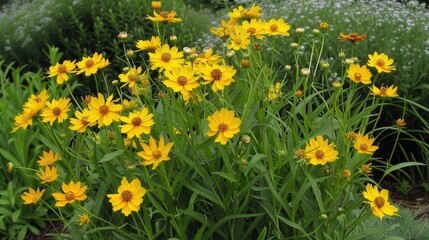Fototapeta premium Close up of blooming Lance leaved Coreopsis with yellow flowers