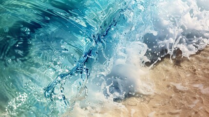 Close-up of a breaking ocean wave with splashes and foam.