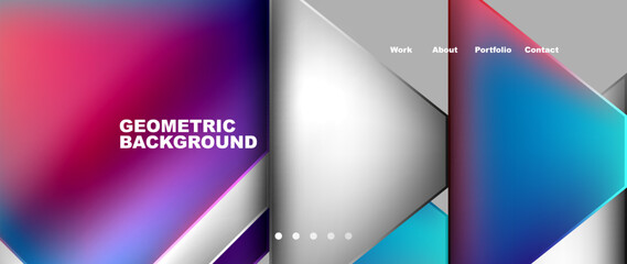 Metal triangles with colorful bright triangles. Geometric modern minimalist design template