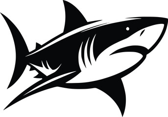 modern and simple shark silhouette, a negatively spaced shark in black color  icon vector temple, export wild shark 