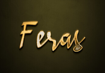Old gold text effect of name Feras with 3D glossy style Mockup.